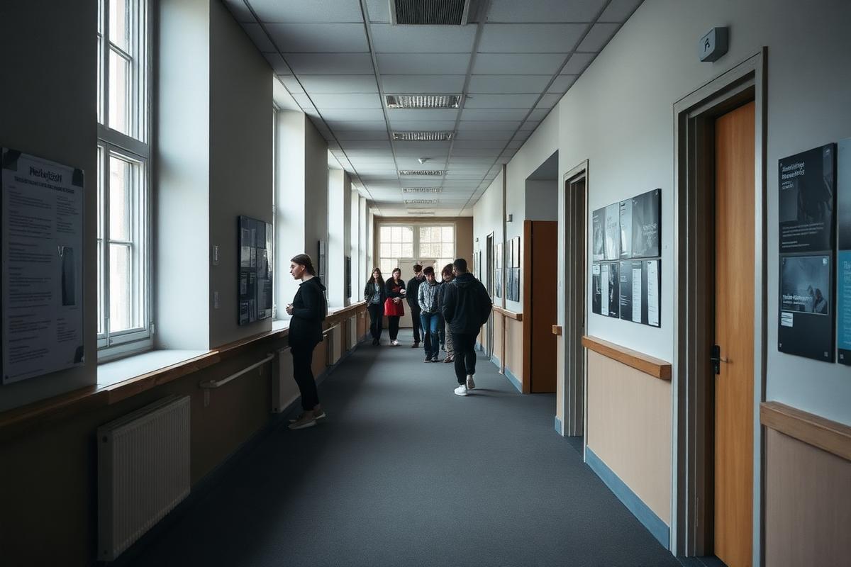 University corridor with students between lectures